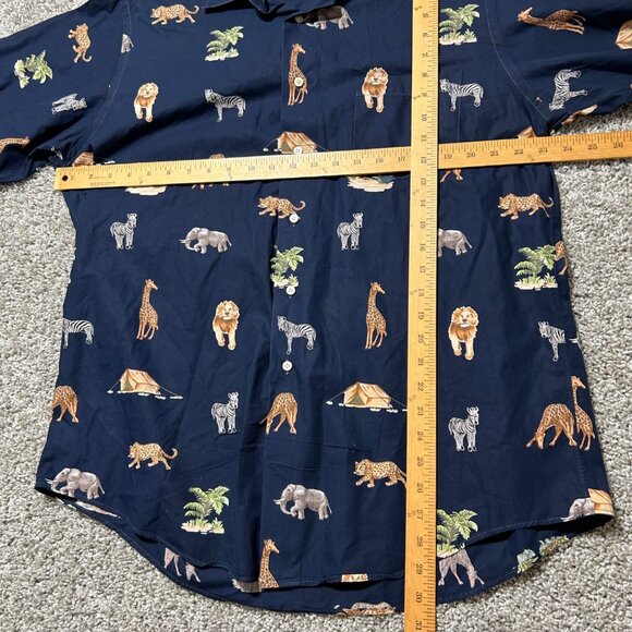 Maus & Hoffman Mens XL Long Sleeve Safari Print Button-Up Shirt 100% Cotton Navy - Picture 7 of 8